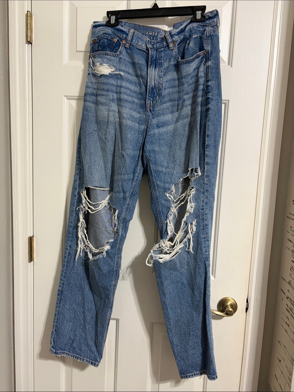 American Eagle Outfitters Distressed Light Blue Mom Highest Rise Jeans